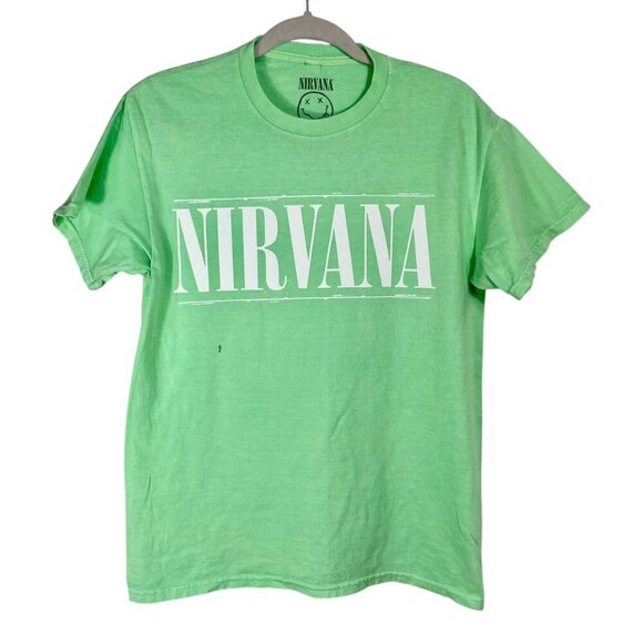 NWOT Nirvana Band Tee Green Medium 100% Cotton Licensed Merch Grunge Rock Smiley - Picture 8 of 8